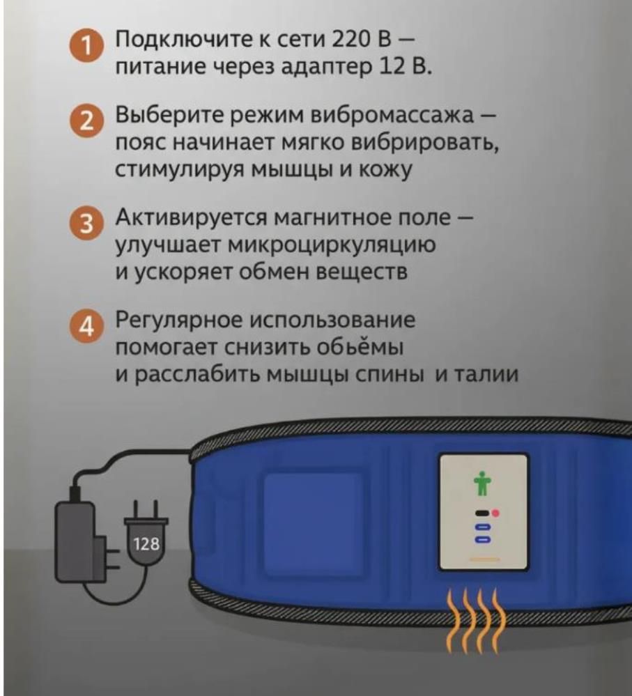 Вибрационный массажер пояс для коррекции тела / Массажный прибор антицеллюлитный