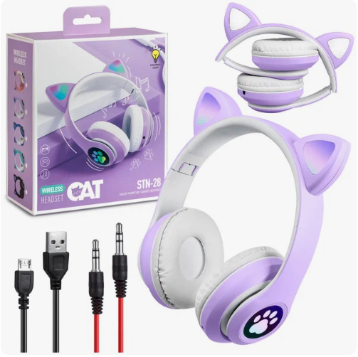 Беспроводные наушники со светящимися ушками Cat Ear STN-28 с Bluetooth, MP3, FM, AUX, Mic, LED