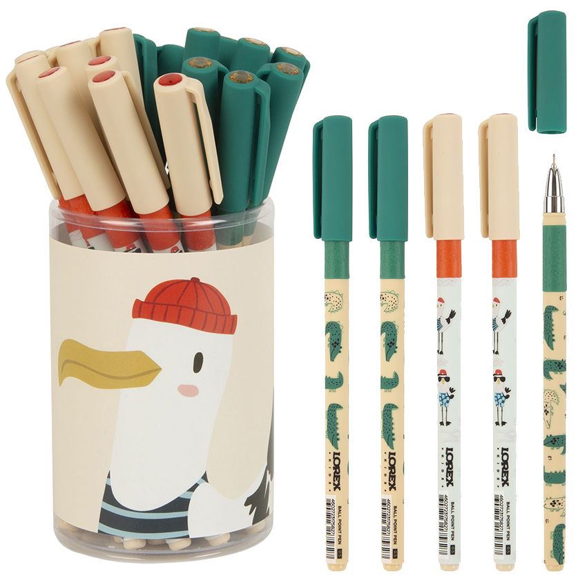 Ручка масляная LOREX KIDS THAT'S CROC Slim Soft Grip синяя 0,5 мм, ассорти круглый корпус, покрытие ultra-soft touch, грип, игольчатый након