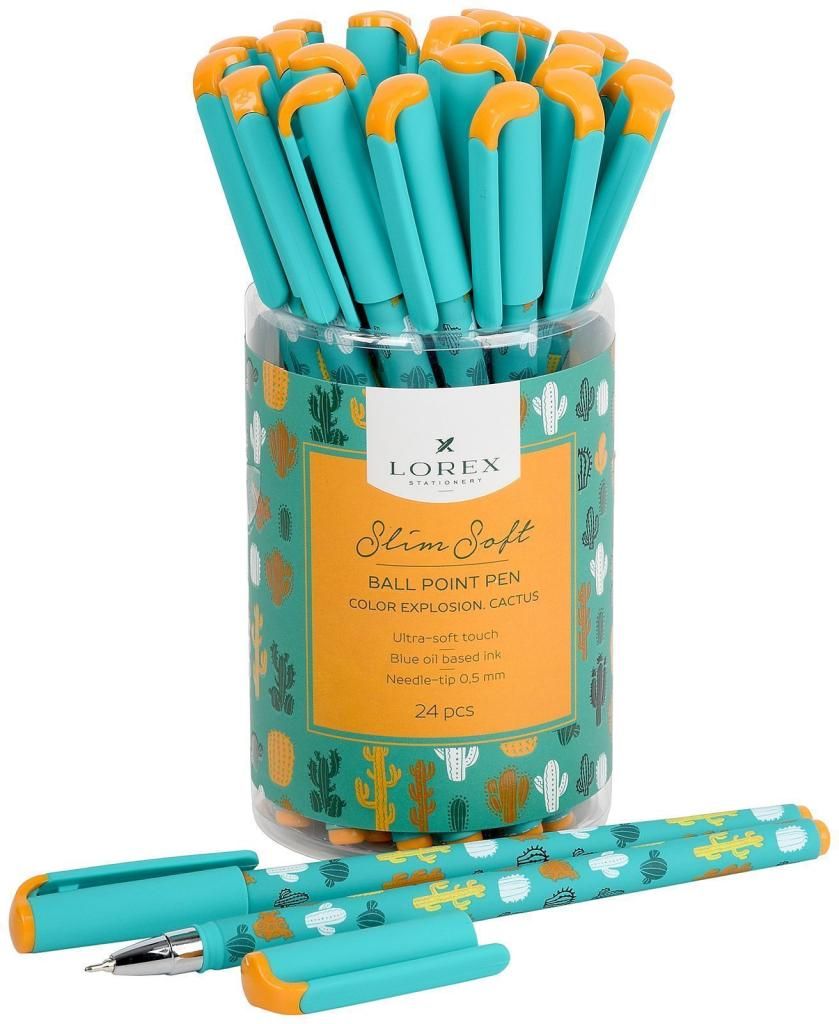 Ручка масляная 0.5мм LOREX COLOR EXPLOSION.CACTUS Slim Soft синяя, игловидный наконечник,